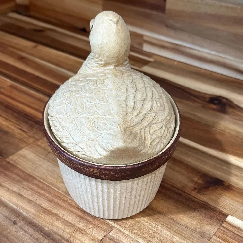 Vintage Pottery Craft Duck Ramikin Lidded Casserole Dish - USA - 6 1/2” x 5”